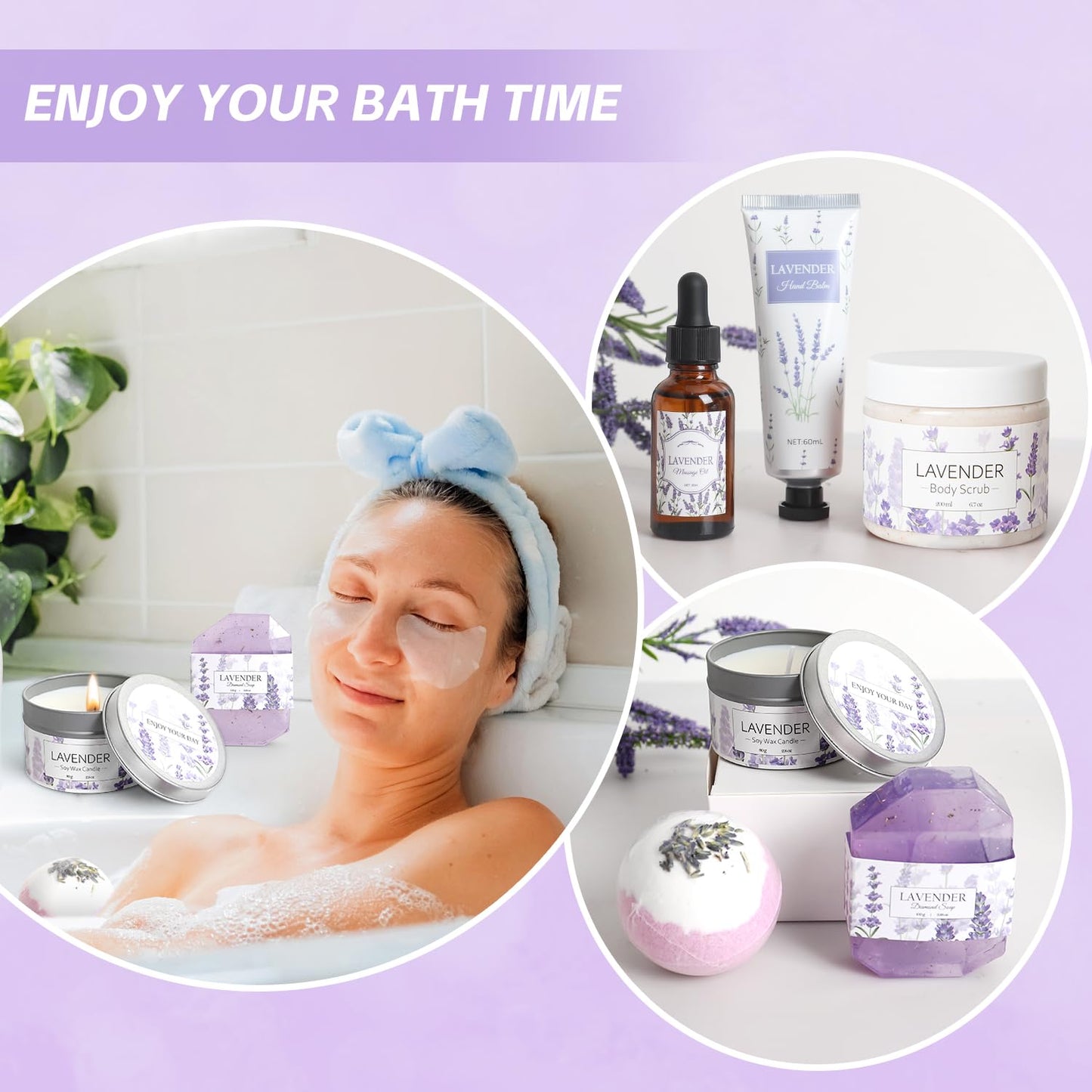 Frerdui Lavender Spa Gifts Set – 11 Pcs Bath Gift Set for Women, Relaxing Home Spa Kit