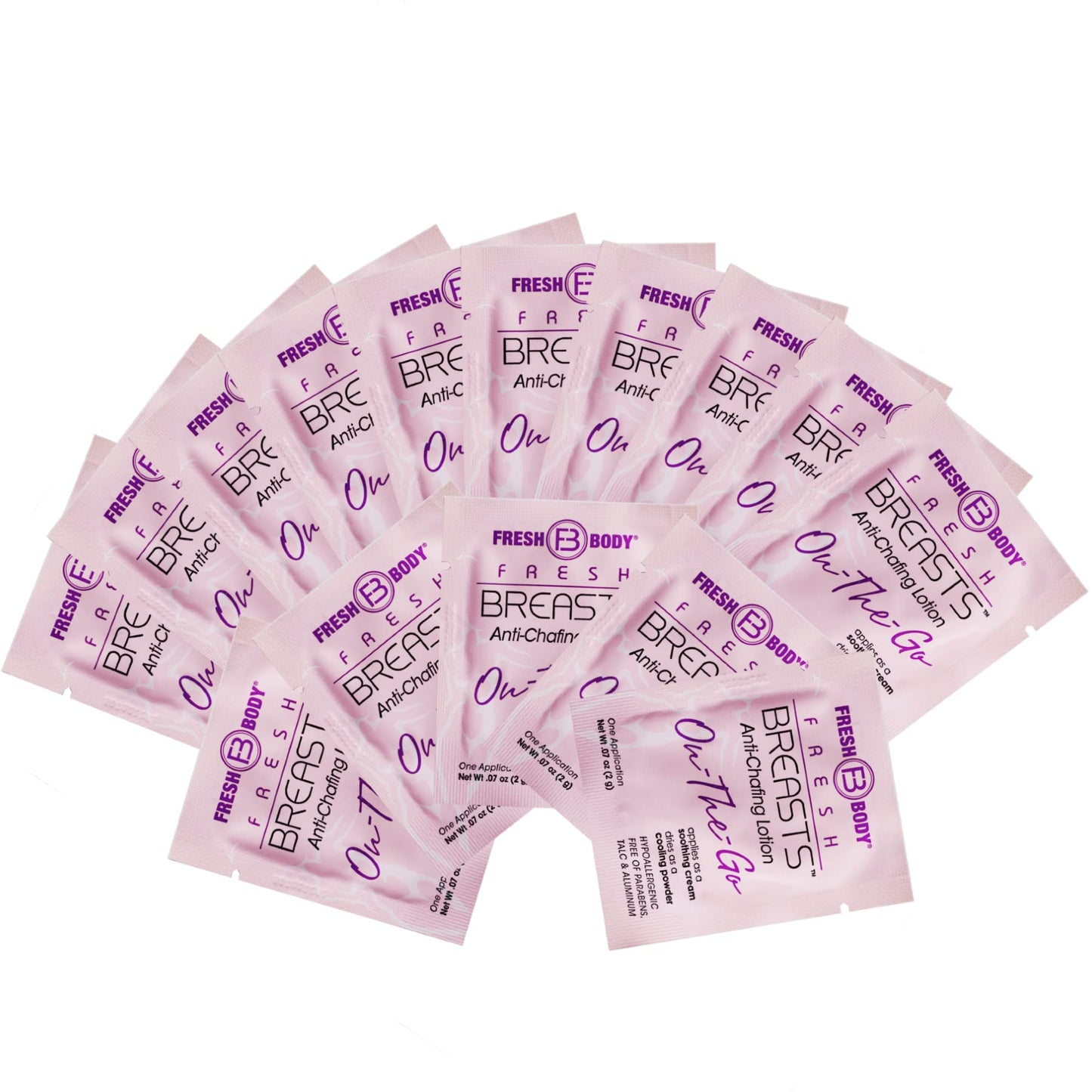 Fresh Body FB Breasts On-The-Go Anti-Chafing Lotion to Powder — Unscented, Talc-Free, 0.07 oz Travel Pack (30 Count)