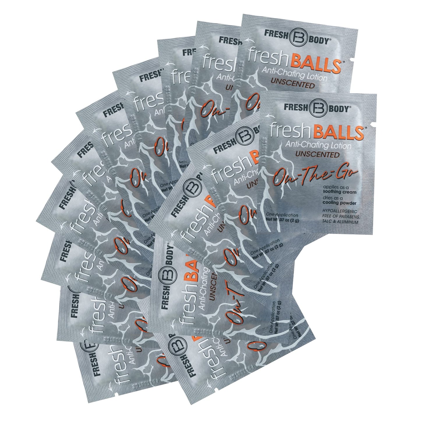 Fresh Balls On-The-Go Anti Chafing Lotion – 15 Pack Travel Size (0.07 oz) | Fresh Body FB
