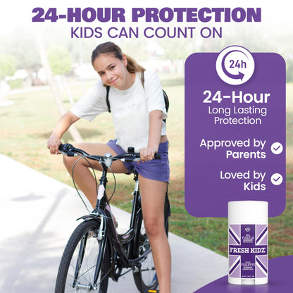Fresh Kidz Deodorant Stick for Kids & Teens – Baking Soda & Aluminum Free, 24-Hour Odor Protection (Girls Purple, 2.65 oz / 75 g)