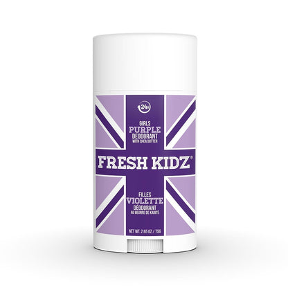Fresh Kidz Deodorant Stick for Kids & Teens – Baking Soda & Aluminum Free, 24-Hour Odor Protection (Girls Purple, 2.65 oz / 75 g)