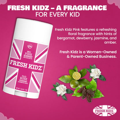 Fresh Kidz Pink Deodorant Stick – Aluminum- and Baking Soda-Free, 24-Hour Protection for Sensitive Skin