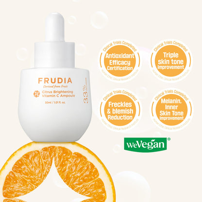 FRUDIA Citrus Brightening Vitamin C Ampoule – Lightweight Daily Serum for Radiance & Hydration (1.01 Fl Oz)