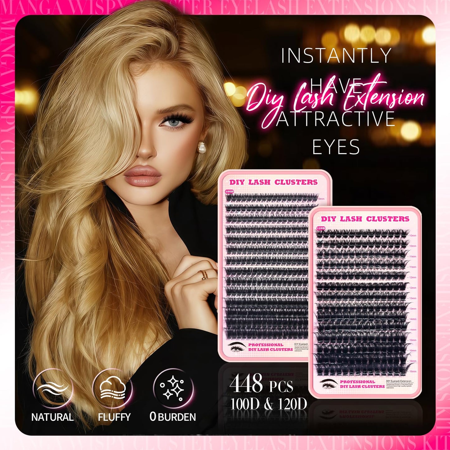 FTBZCF Lash Clusters Kit – 448pcs DIY 100D/120D Natural D-Curl, 10–18mm