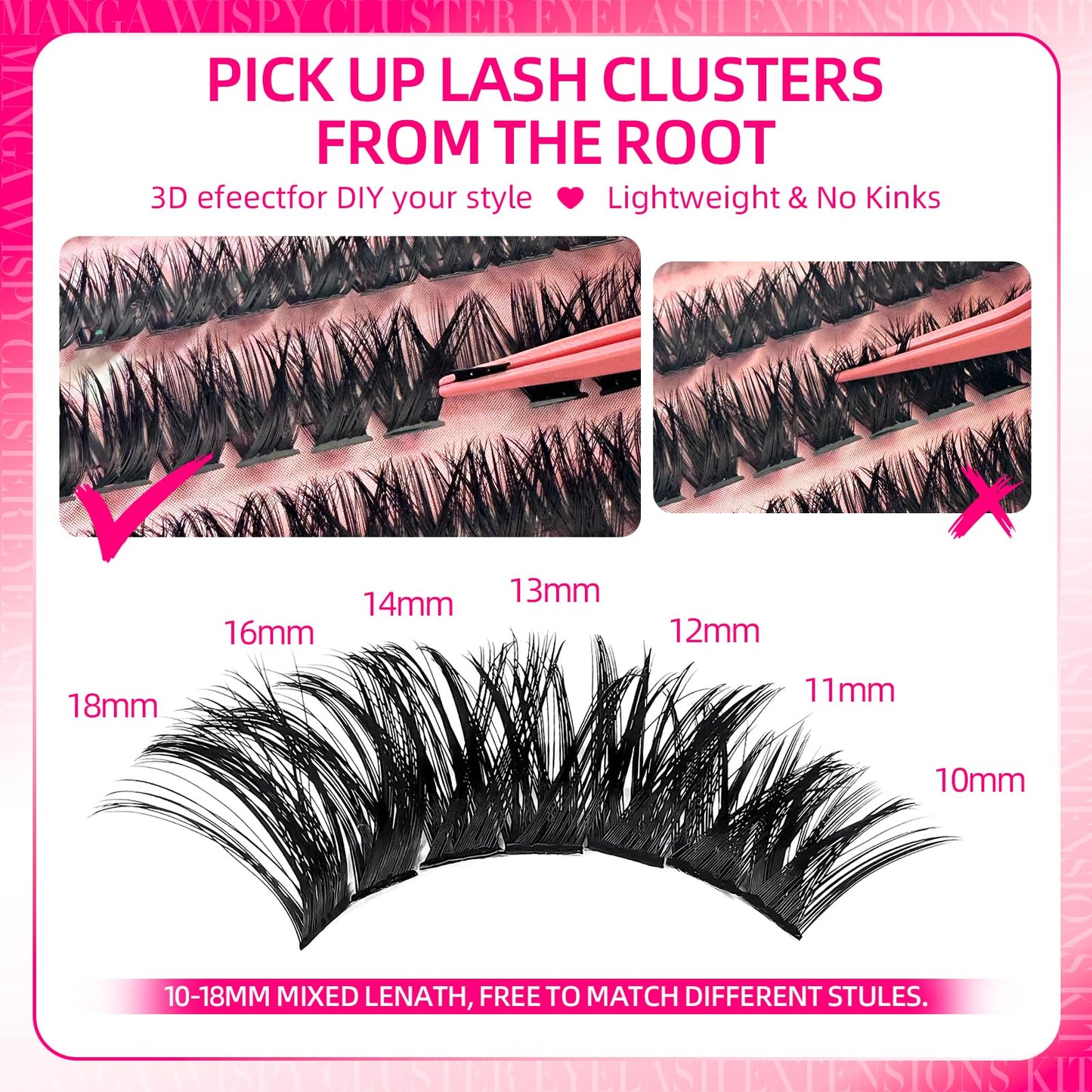 FTBZCF Lash Clusters 336pc DIY Manga Wispy Lashes 10-18mm 200D