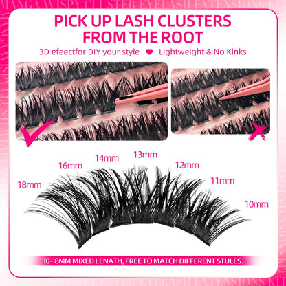 FTBZCF Lash Clusters 336pc DIY Manga Wispy Lashes 10-18mm 200D