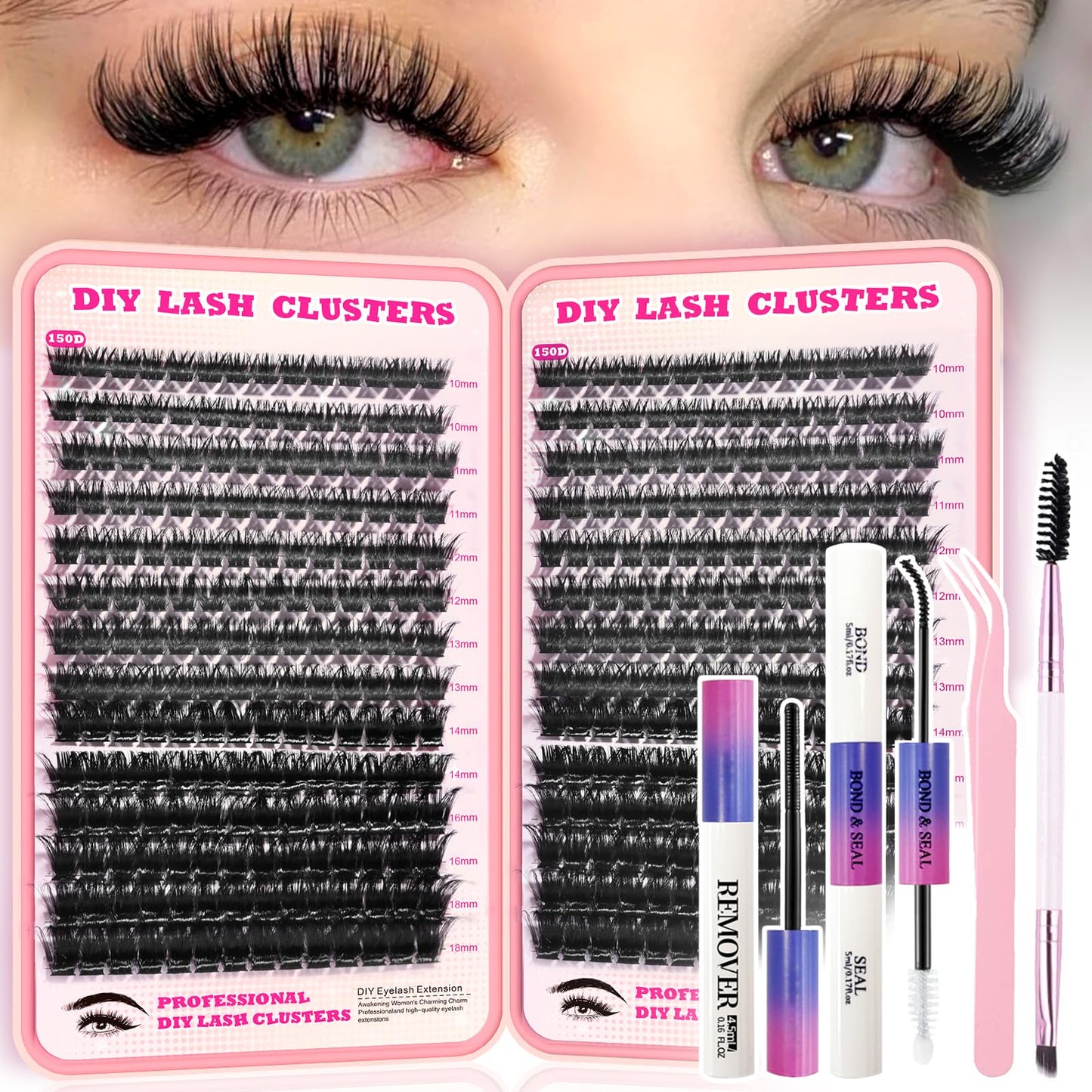FTBZCF Lash Clusters Kit – DIY Home Extensions, 392pcs 150D 10–18mm Natural Fluffy Lashes