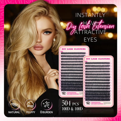 FTBZCF Lash Clusters Kit – 504pcs 100D 10-18mm DIY Manga Wispy Eyelashes