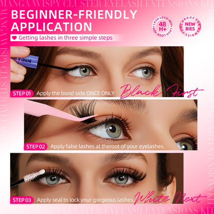 FTBZCF Lash Clusters Kit – 504pcs 100D 10-18mm DIY Manga Wispy Eyelashes