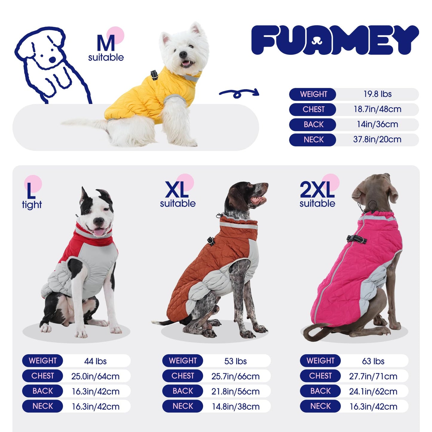FUAMEY Large Dog Coat – Waterproof Winter Jacket with Built-in Harness