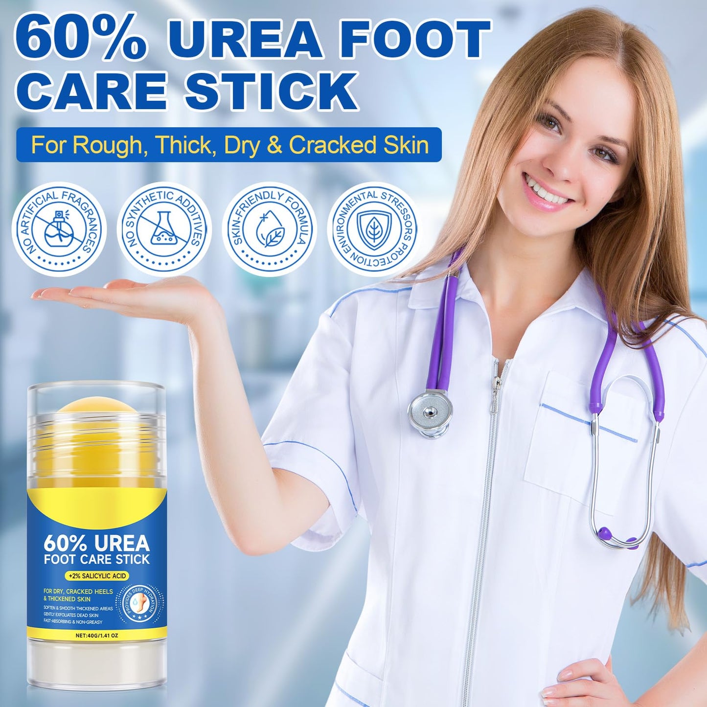 Urea 60% & Salicylic Acid 2% Callus Softener Stick – Exfoliating Balm for Dry Feet & Hands | 2-Pack 80g