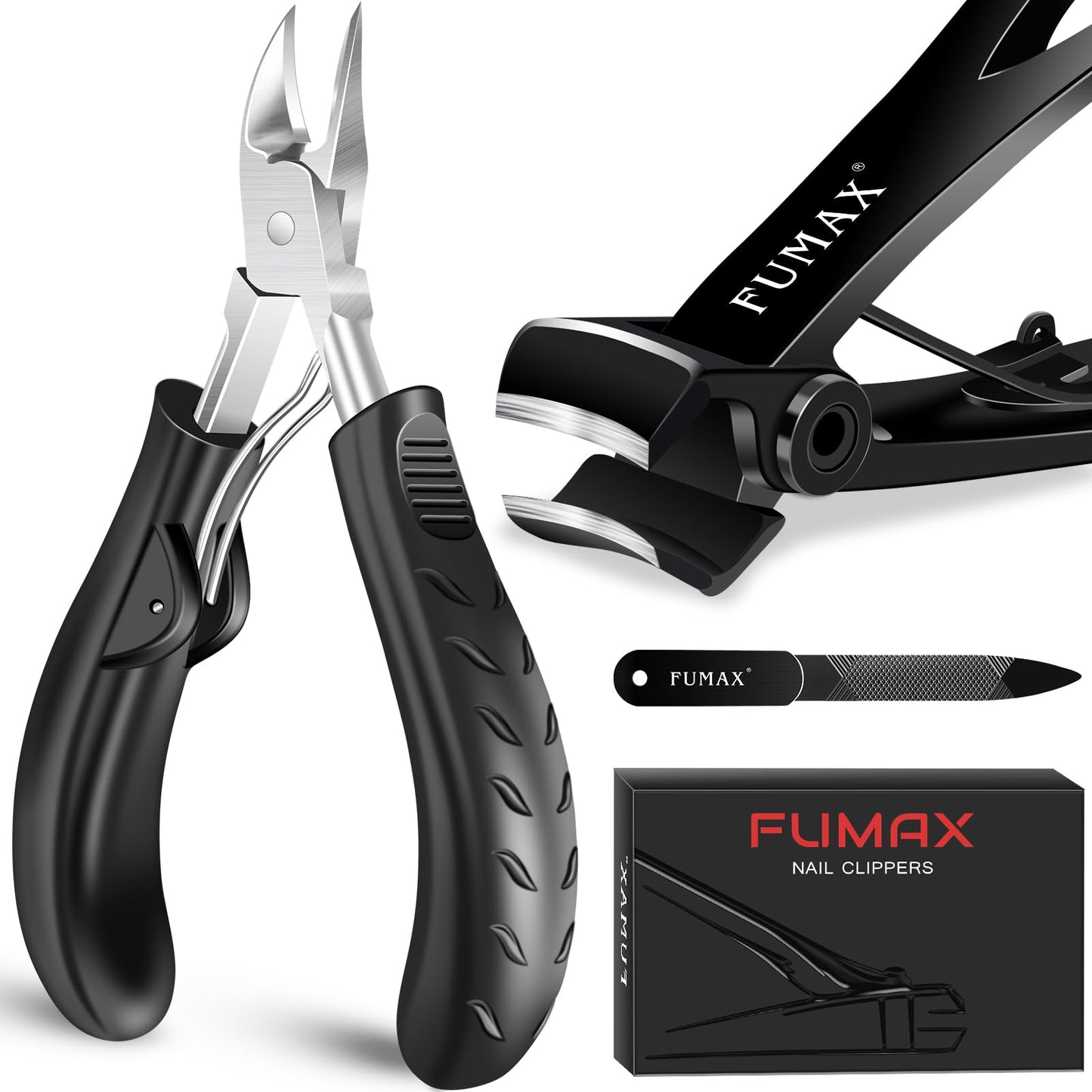 FUMAX Toenail Clippers for Thick Nails – Wide Jaw, Long Handle