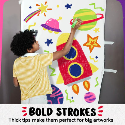 Funcils 12 Tempera Paint Sticks for Kids – Quick-Dry, Non-Toxic & Washable (10 Colors + Metallic Gold & Silver)