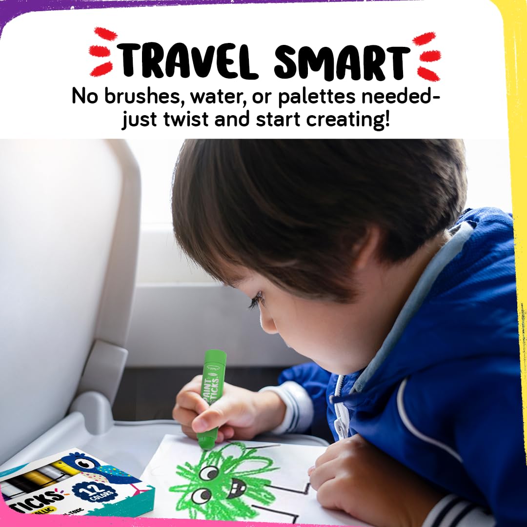 Funcils 12 Tempera Paint Sticks for Kids – Quick-Dry, Non-Toxic & Washable (10 Colors + Metallic Gold & Silver)