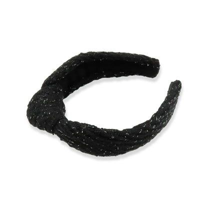 FunCosta Knotted Headband for Women – Wide, Hand-Sewn, Black with Snow
