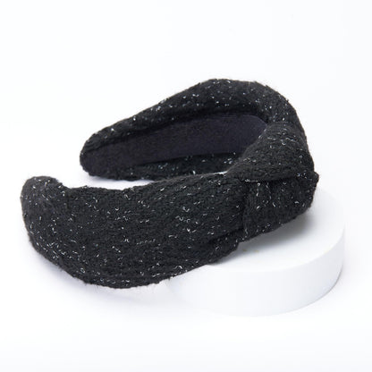 FunCosta Knotted Headband for Women – Wide, Hand-Sewn, Black with Snow
