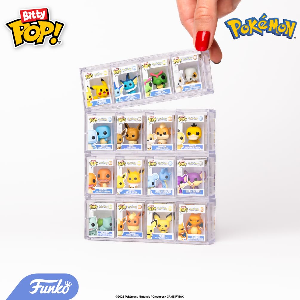 Funko Pop Bitty Pokémon Collection – Pikachu, Vaporeon, Caterpie & Cubone 0.9" Figures + Stackable Display Case