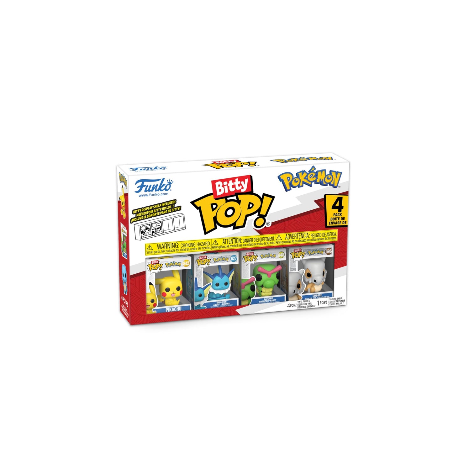 Funko Pop Bitty Pokémon Collection – Pikachu, Vaporeon, Caterpie & Cubone 0.9" Figures + Stackable Display Case