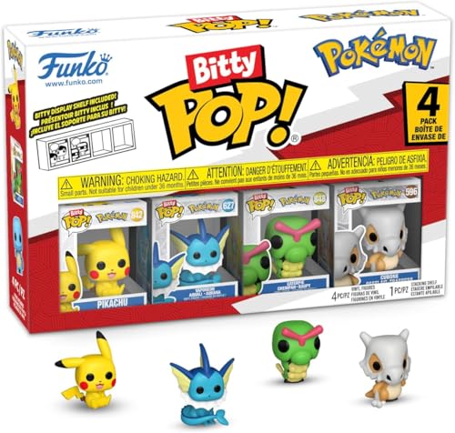 Funko Pop Bitty Pokémon Collection – Pikachu, Vaporeon, Caterpie & Cubone 0.9" Figures + Stackable Display Case