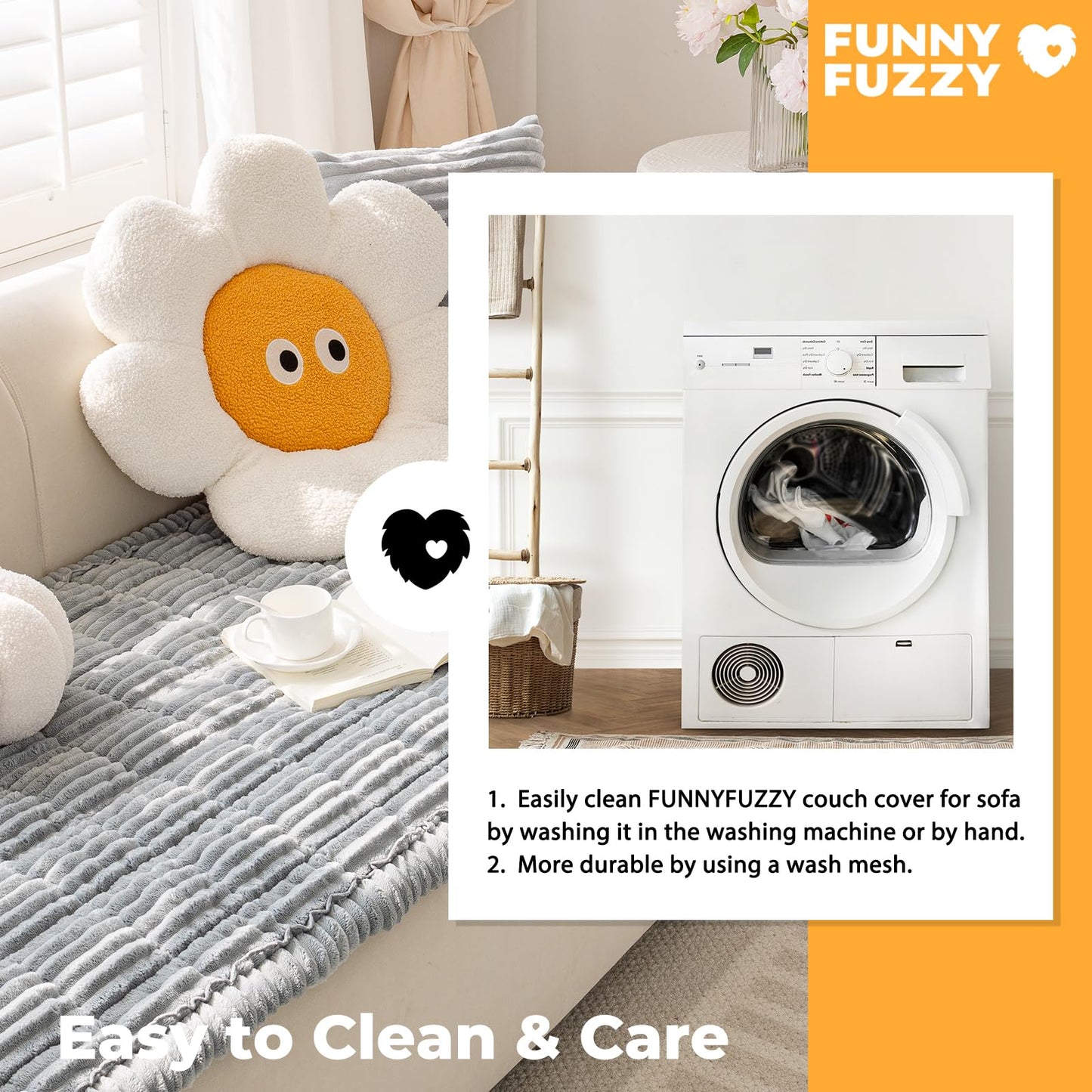 FUNNY FUZZY Pet Couch Covers for Sofa – Washable Flannel Protector (Blue-Grey, 27.6×70.9 in)