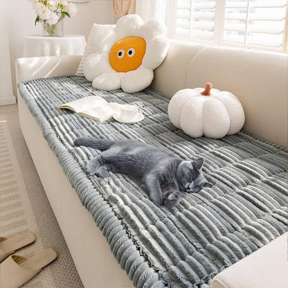 FUNNY FUZZY Pet Couch Covers for Sofa – Washable Flannel Protector (Blue-Grey, 27.6×70.9 in)