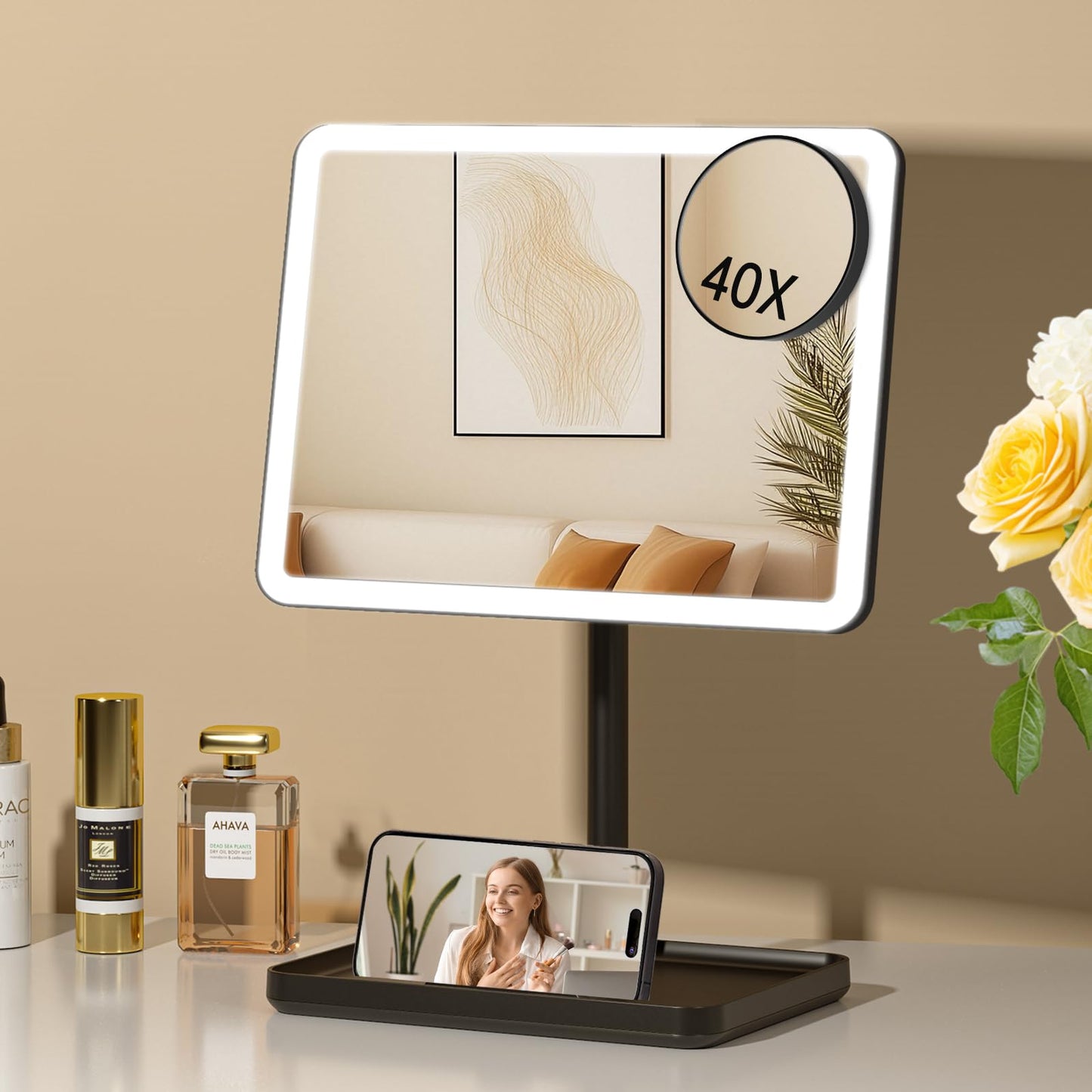 FUNTOUCH Vanity Mirror with Lights – 40X Detachable Magnifier, 84 LEDs, 3 Lighting Modes