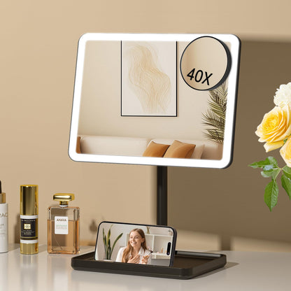 FUNTOUCH Vanity Mirror with Lights – 40X Detachable Magnifier, 84 LEDs, 3 Lighting Modes