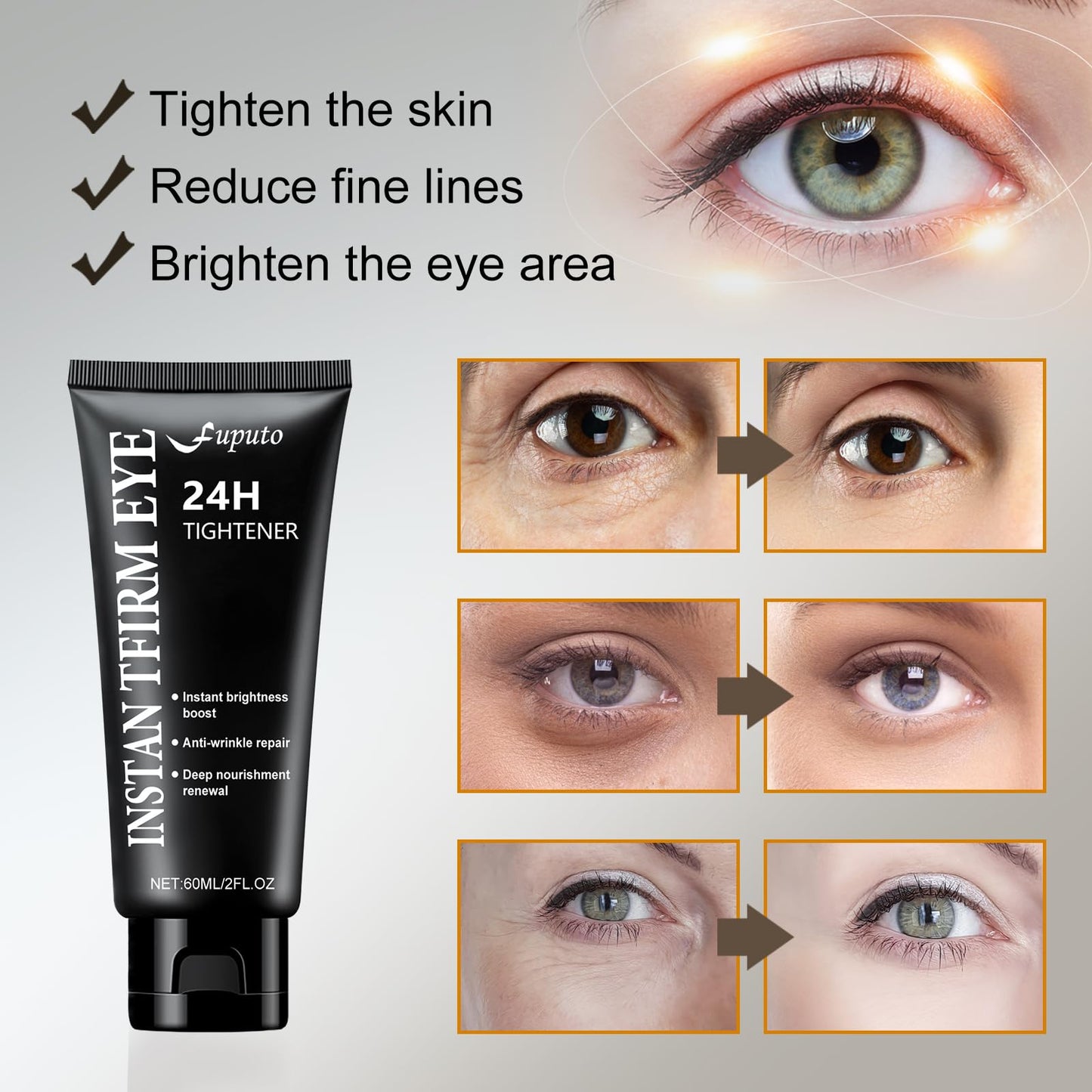 Fuputo Temporary Instant Eye Tightener Cream – 60 ml Retinol Eye Treatment for Puffiness, Fine Lines & Hydration
