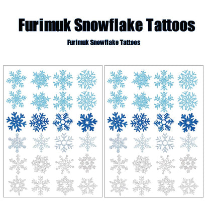 Furimuk Snowflake Glitter Temporary Tattoos – 5 Sheets Blue Silver Snowflakes for Kids & Adults