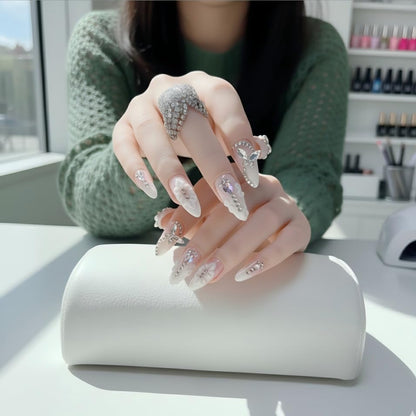 FURNUNUBI Handmade Almond Press-On Nails – Light Purple 3D Butterfly Design for Women