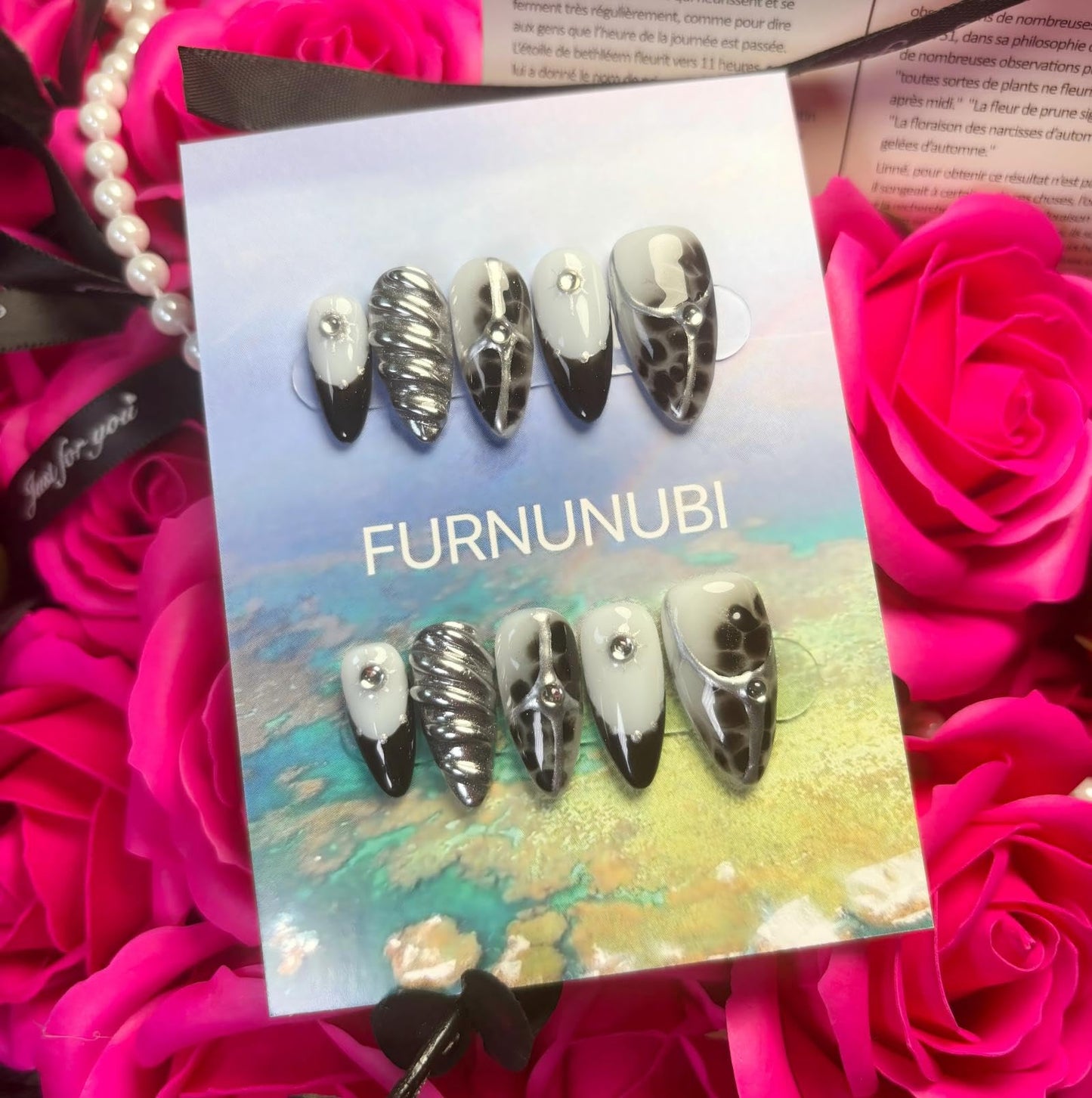 FURNUNUBI Handmade Almond Nails – 3D Gothic Metallic Press-On (XS)