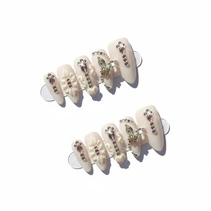 FURNUNUBI Handmade Almond Press-On Nails – Light Purple 3D Butterfly Milky Design (Size S)
