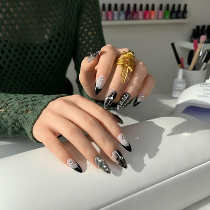 FURNUNUBI Handmade Almond Nails – 3D Gothic Metallic Press-On (XS)