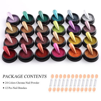 Furtherpretty Chrome Nail Powder Kit – 24 Colors Mirror Finish (36Pcs)