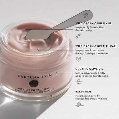 Furtuna Skin Nightly Renewal Cream – Bakuchiol & Ceramides Overnight Moisturizer | Vegan, EWG Verified