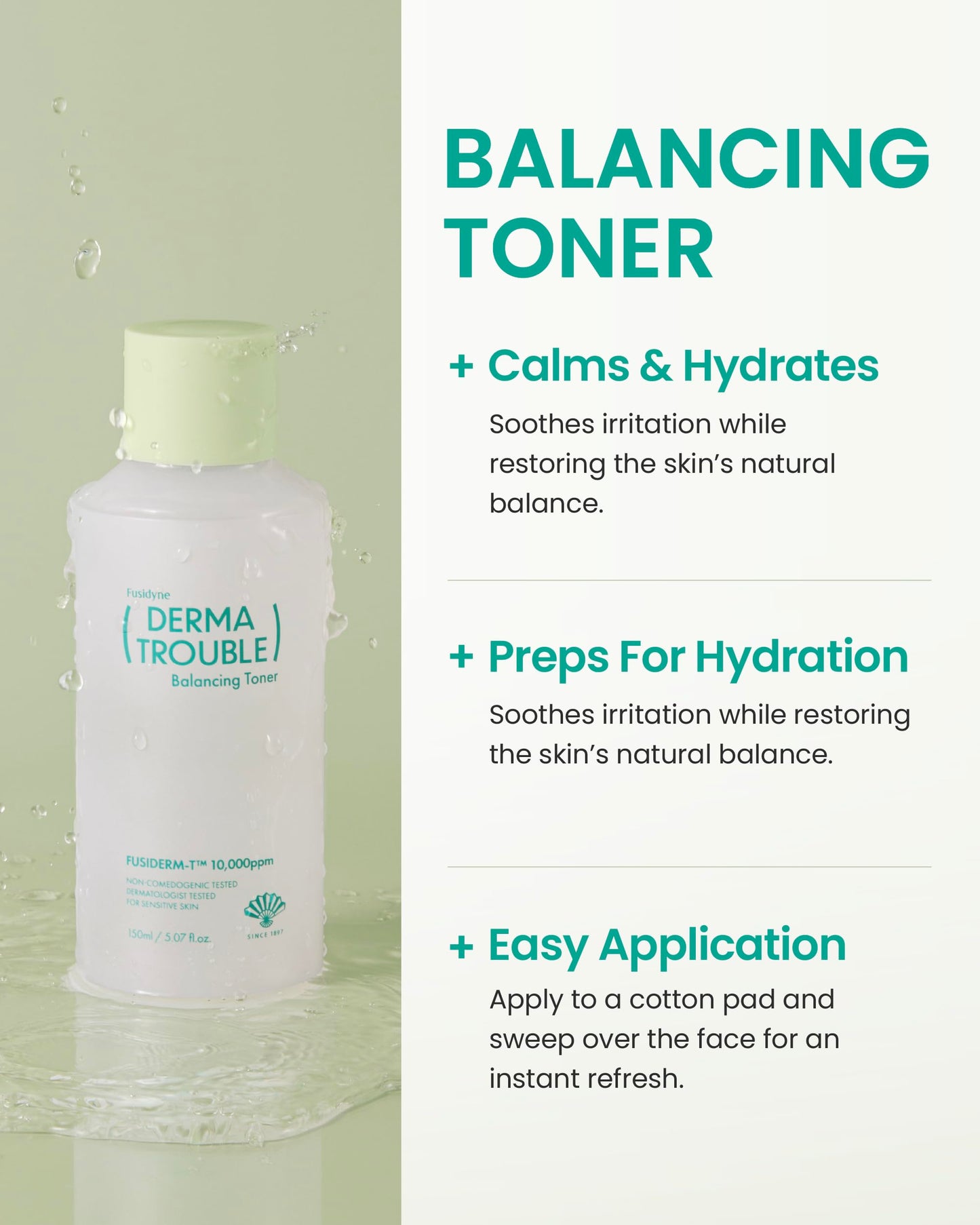 FUSIDYNE Derma Trouble Balancing AC 3 Step Kit – Soothing, Sebum-Control for Blemish-Prone Skin