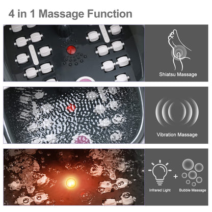 FutureCare Foot Spa Bath Massager with Heat, Bubbles & Jets | Tea Tree Oil Soak + Epsom Salt | Infrared Light | 22 Rollers | Adjustable Temperature - Black