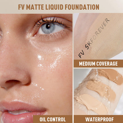 FV 2 Pack Waterproof Foundation – Lightweight, Medium Coverage, Matte Finish, Long-Lasting Oil Control for Oily Normal Skin (Natural Beige, 1.05 fl oz)