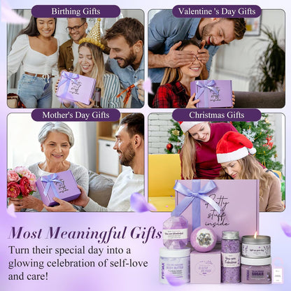 Fyroax Spa Gifts for Women – 7-Piece Lavender Bath Set, Self-Care Gift Kit