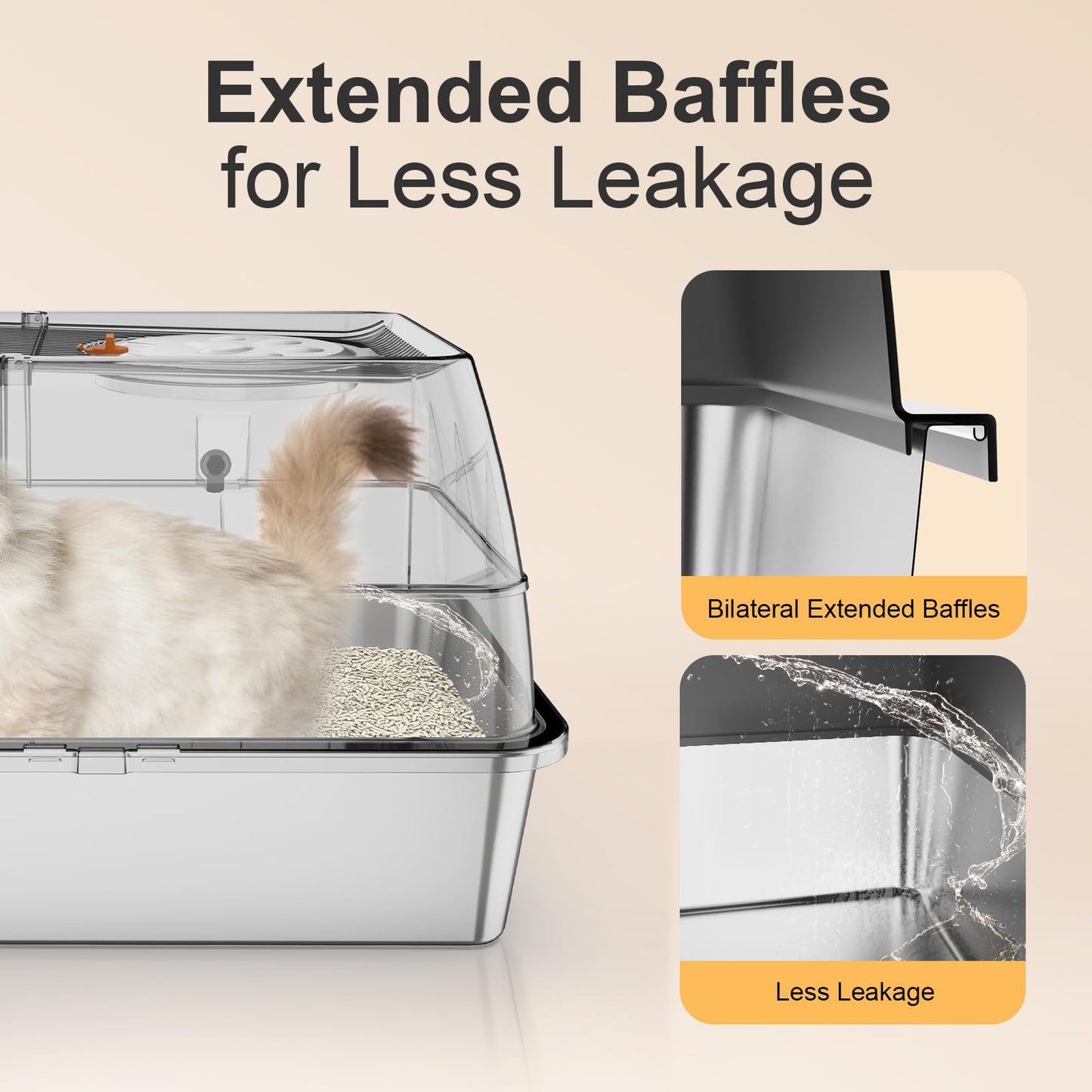 FZGhome Stainless Steel Litter Box XL – Enclosed Top Entry, Leak-Resistant, Easy Cleaning
