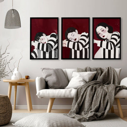 Gallery Walls Living Room | Set of 3 Boho Women Wall art Prints