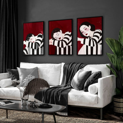 Gallery Walls Living Room | Set of 3 Boho Women Wall art Prints