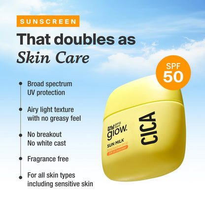 GANGNAM GLOW CICA SUN MILK SPF 50 — Dewy, Invisible Sunscreen with Cica & Niacinamide
