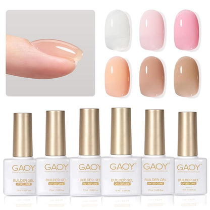 GAOY 6 Colors Builder Gel Set – Milky White Pink Nude Sheer Jelly, Soak-Off Nail Extension