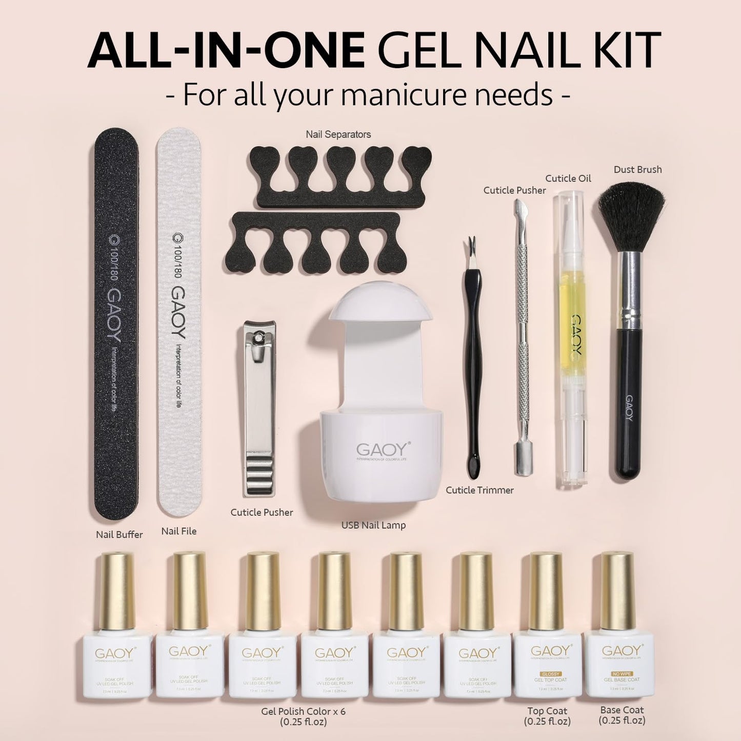 GAOY Gel Nail Polish Kit with UV Light for Beginners – 6 Colors & Base/Top Coat