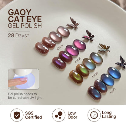 GAOY Aurora Shift Cat Eye Gel Nail Polish Set with Magnet – 6 Holographic Glitter Shades, Built-in Deep Base