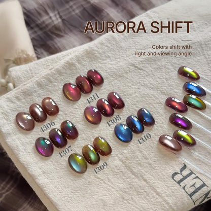 GAOY Aurora Shift Cat Eye Gel Nail Polish Set with Magnet – 6 Holographic Glitter Shades, Built-in Deep Base