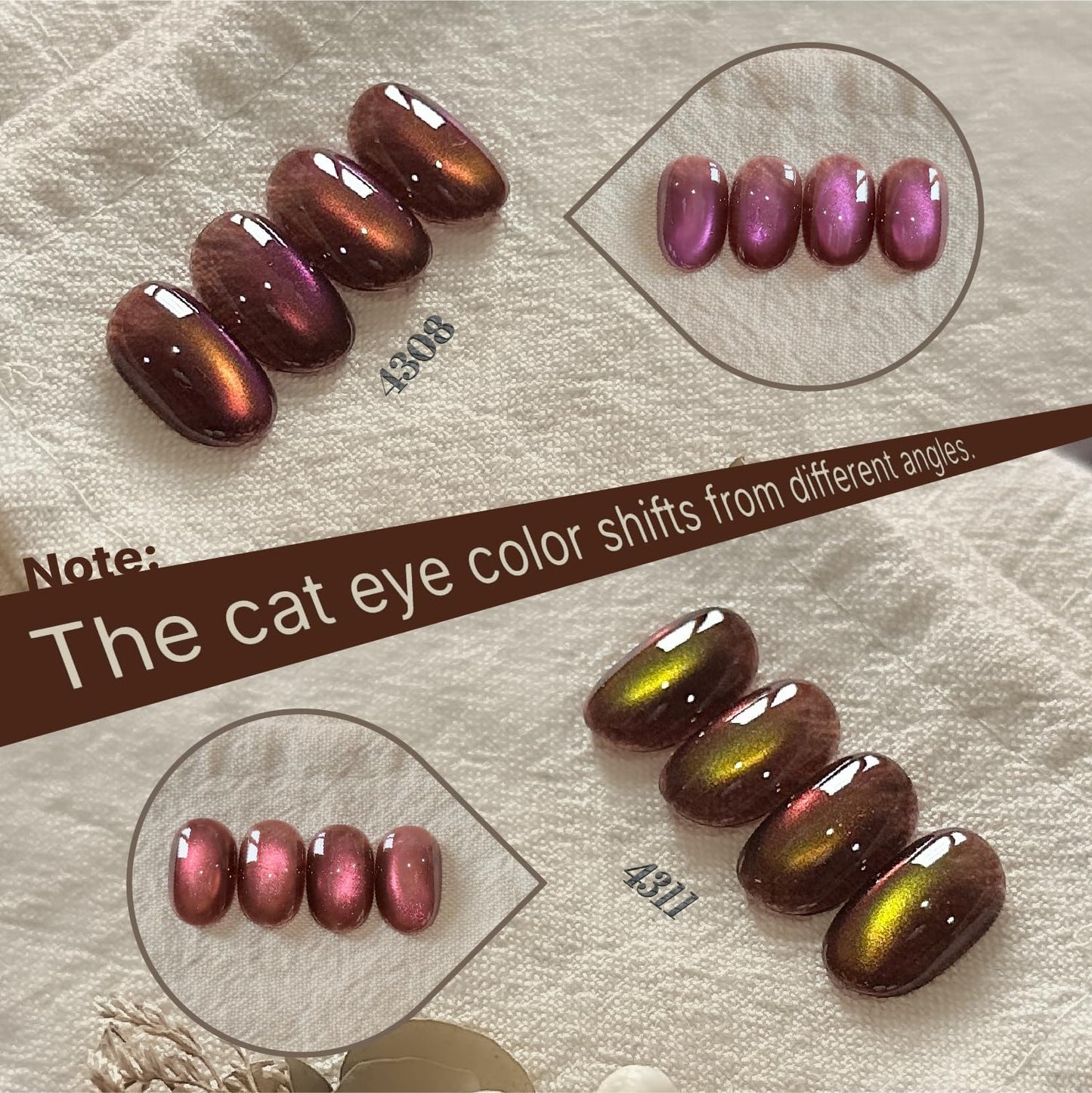 GAOY Brown Chameleon Cat Eye Gel Polish Kit with Magnet – 6 Glitter Holographic Colors