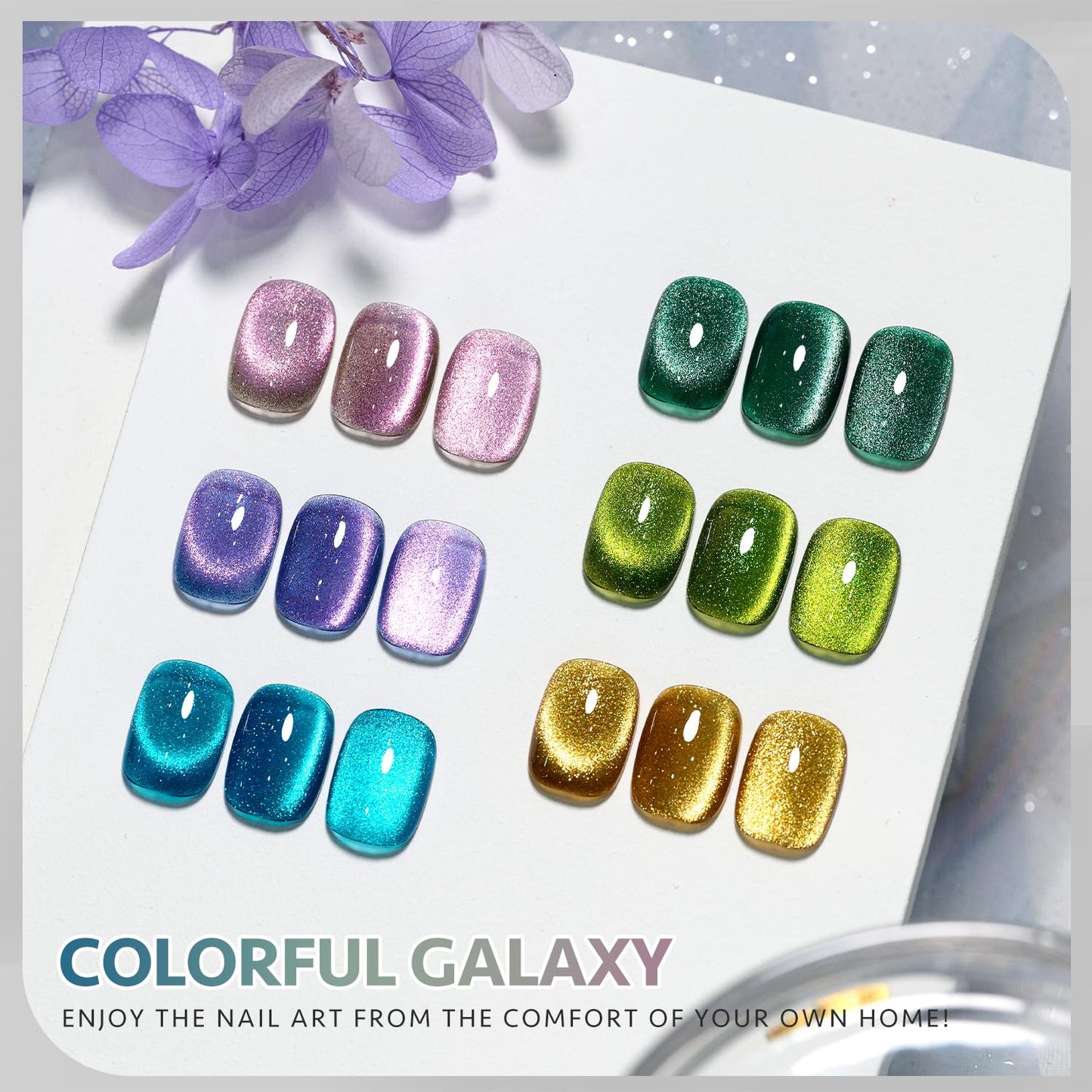 GAOY Glitter Cat Eye Gel Nail Polish Set with Magnet – Colorful Galaxy Holographic Cat Eye for DIY Home Manicure