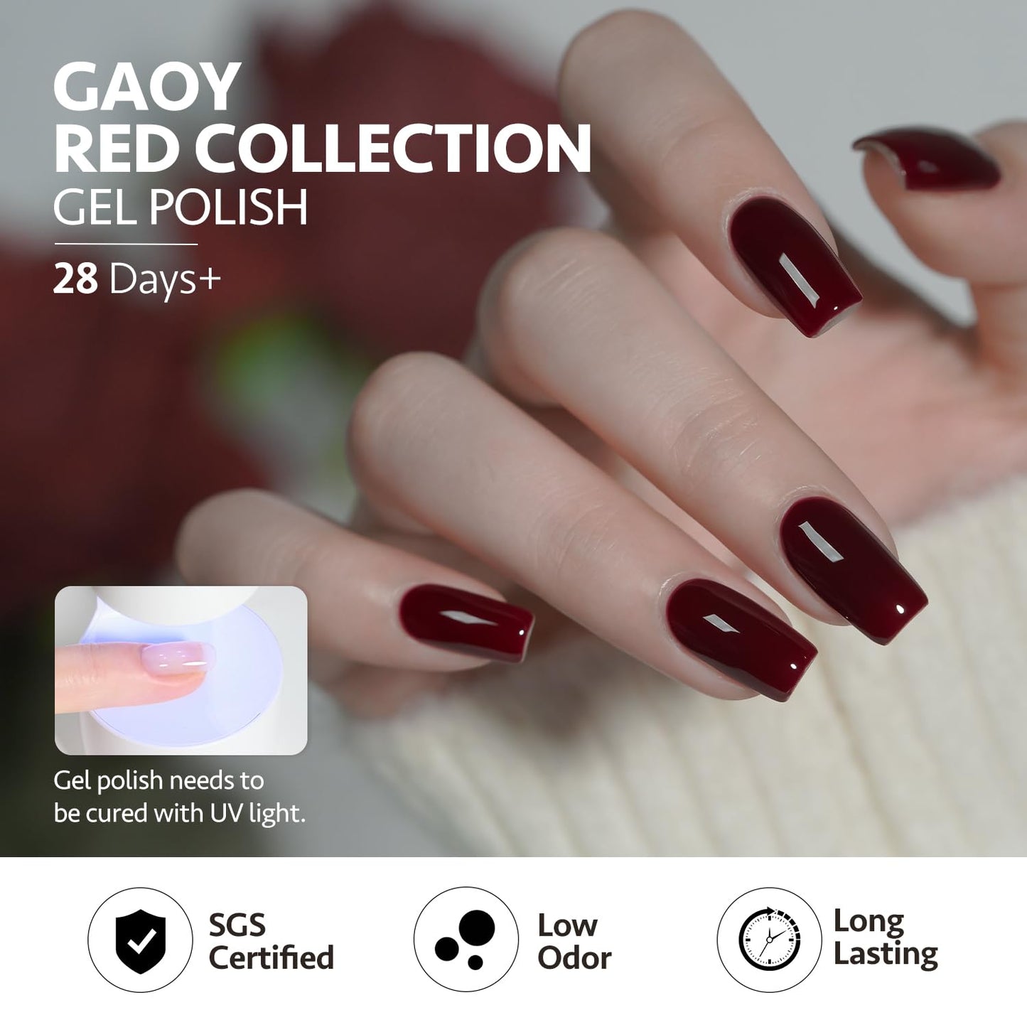 GAOY Red Gel Nail Polish Set — 6 Burgundy Cherry Jelly Glitter Colors, UV Cure Gel for DIY Manicure at Home